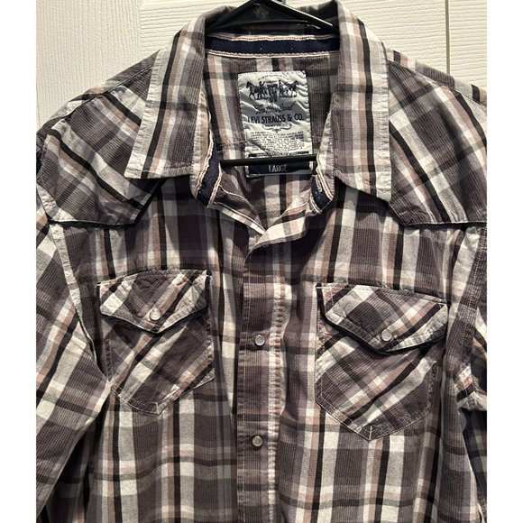 Levi Strauss Western Long Sleeved Shirt size Large, Pearl Snaps, Gray Levi's - Picture 3 of 4